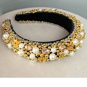 Camelia Beaded Headband Pearl & Gold
